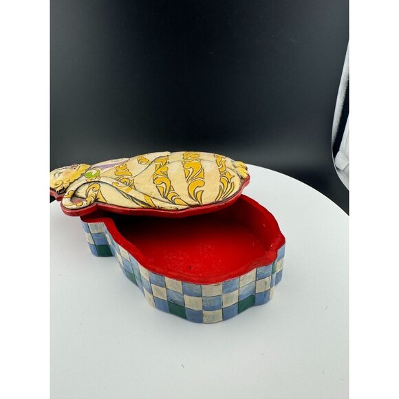 Jim Shore Cat Shaped Decorative Box With Removable Lid & Colorful Design 9" Tall - Picture 2 of 4